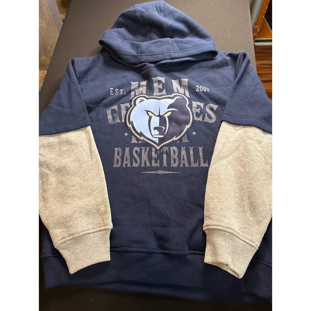 NBA Memphis Grizzlies Youth Hoodie Navy Gray Colorblock Sweatshirt Size L 14/16